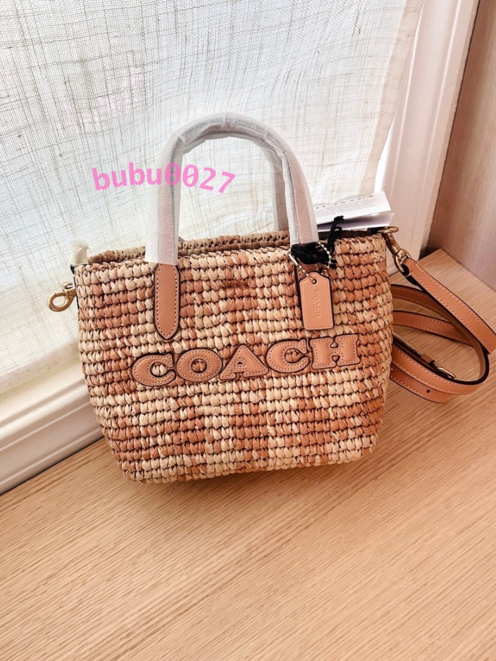 NWT🌞Coach City Mini Tote Bag With Gingham Print CEU31 Tan Brown Crossbody Summer